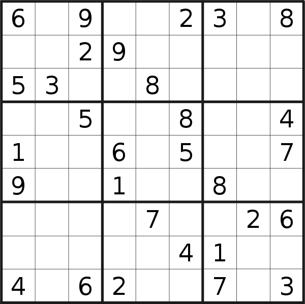 Sudoku puzzle for <br />Monday, 23rd of February 2015