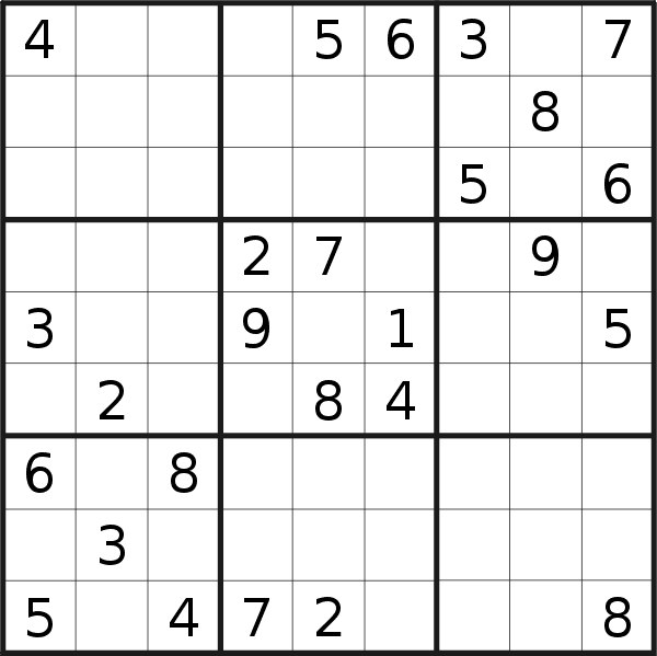 Sudoku puzzle for <br />Monday, 11th of January 2016