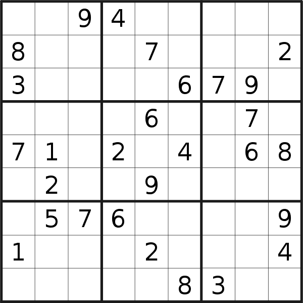 Sudoku puzzle for <br />Tuesday, 29th of March 2016