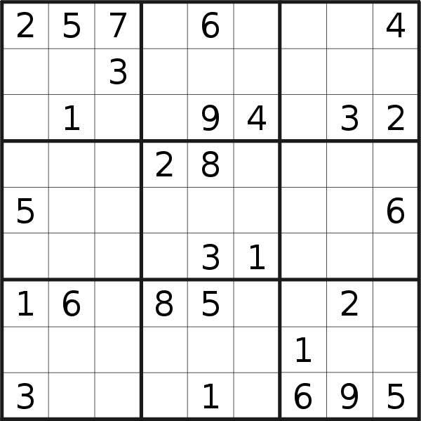 Sudoku puzzle for <br />Thursday, 23rd of March 2017