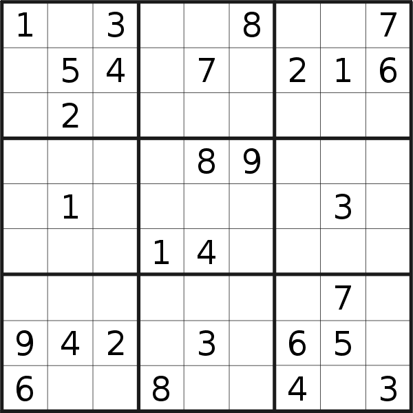 Sudoku puzzle for <br />Sunday, 7th of January 2018