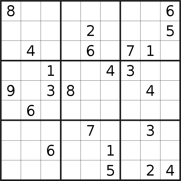 Sudoku puzzle for <br />Monday, 8th of January 2018