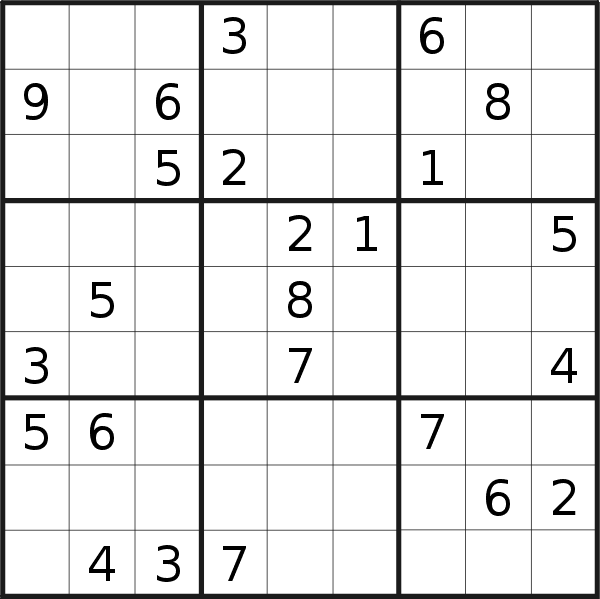 Sudoku puzzle for <br />Saturday, 13th of January 2018