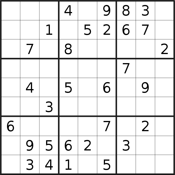 Sudoku puzzle for <br />Saturday, 20th of January 2018