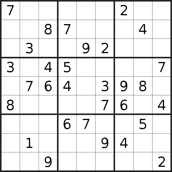 Sudoku puzzle for <br />Thursday, 22nd of February 2018