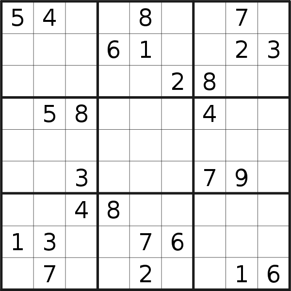 Sudoku puzzle for <br />Wednesday, 28th of February 2018