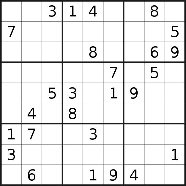 Sudoku puzzle for <br />Monday, 7th of January 2019