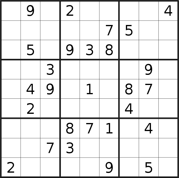 Sudoku puzzle for <br />Tuesday, 22nd of January 2019