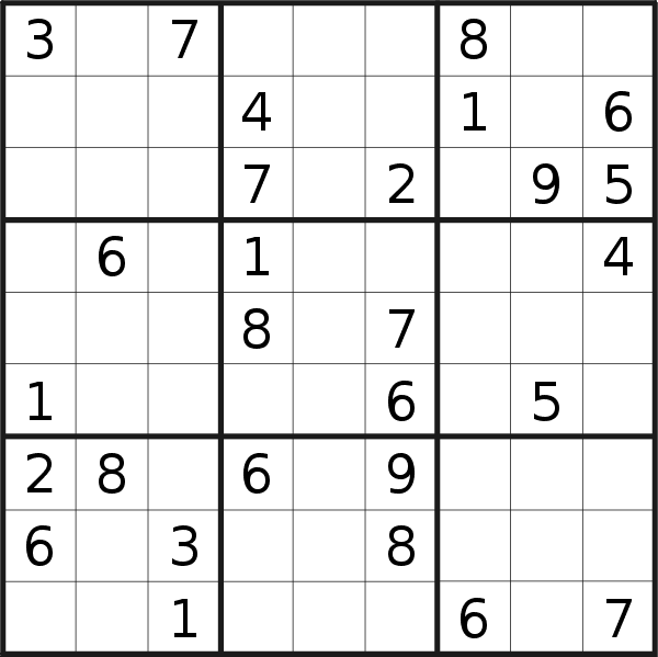 Sudoku puzzle for <br />Sunday, 17th of February 2019