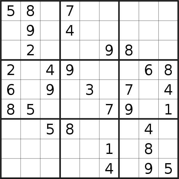 Sudoku puzzle for <br />Tuesday, 19th of February 2019