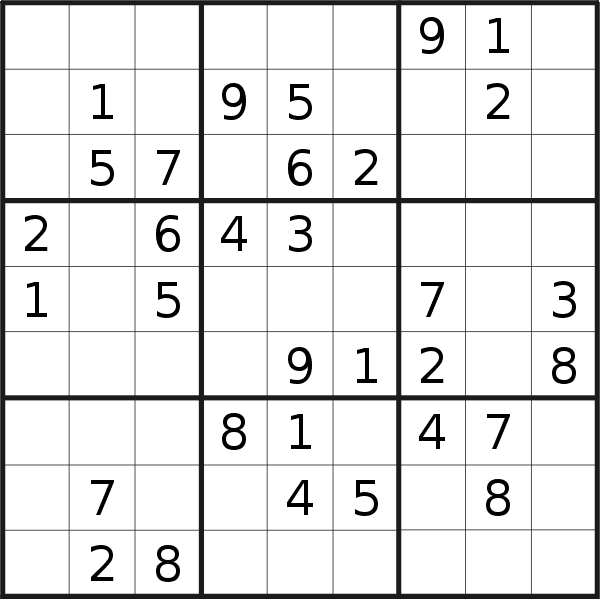 Sudoku puzzle for <br />Saturday, 23rd of February 2019
