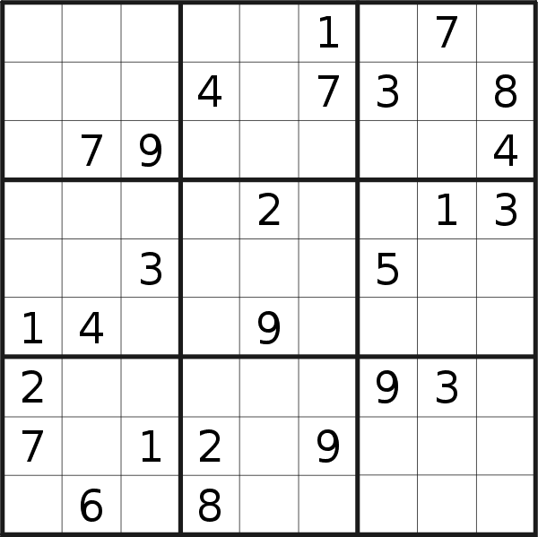 Sudoku puzzle for <br />Monday, 11th of March 2019