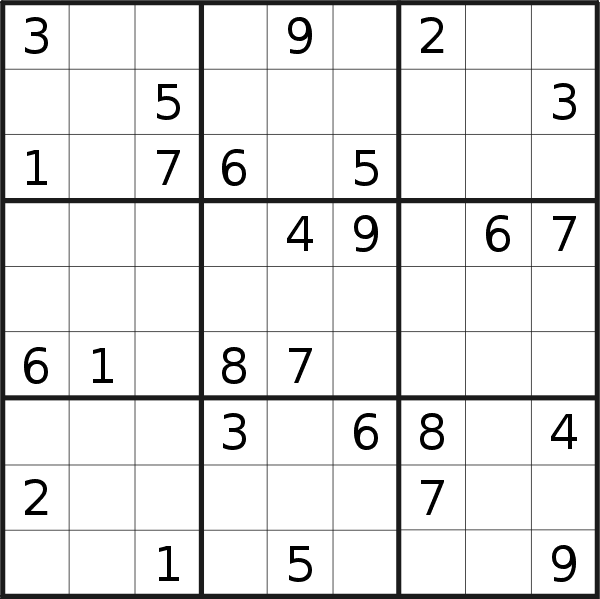 Sudoku puzzle for <br />Sunday, 1st of March 2020