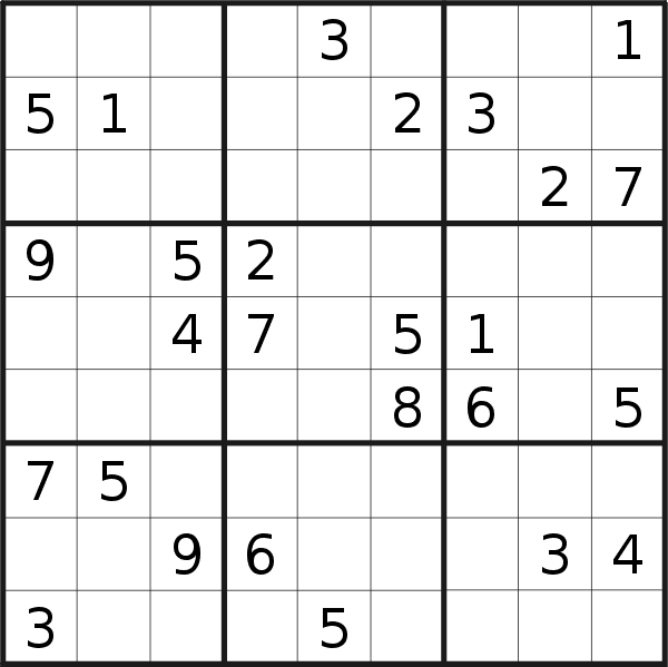 Sudoku puzzle for <br />Sunday, 8th of March 2020
