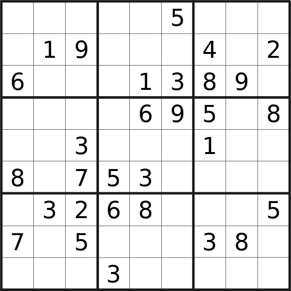 Sudoku puzzle for <br />Monday, 11th of March 2024