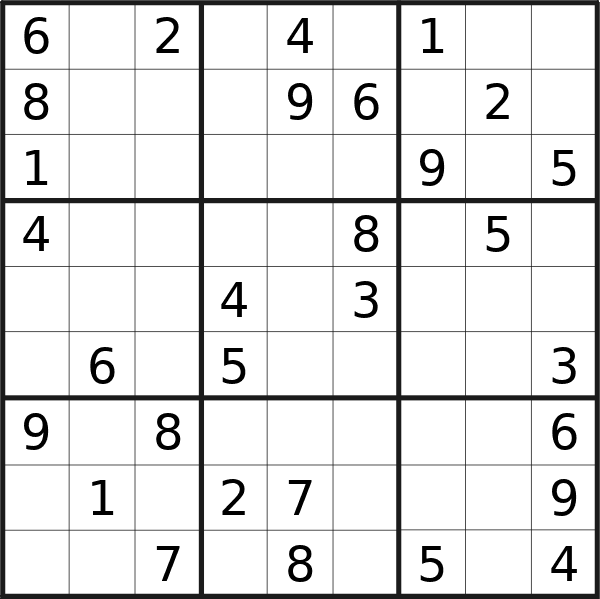 Sudoku puzzle for <br />Saturday, 16th of March 2024