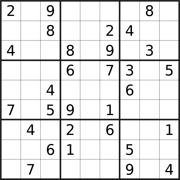 Sudoku puzzle for <br />Sunday, 31st of March 2024
