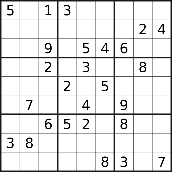 Sudoku puzzle for <br />Saturday, 6th of April 2024