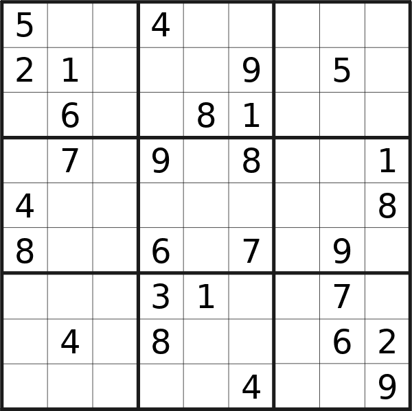 Sudoku puzzle for <br />Thursday, 11th of April 2024