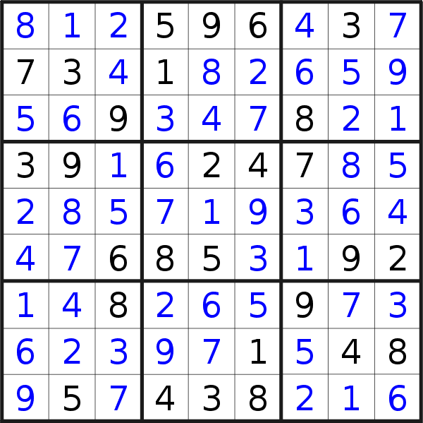 Sudoku solution for puzzle published on Sunday, 19th of August 2012