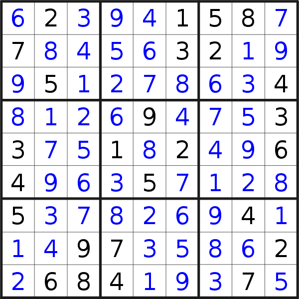 Sudoku solution for puzzle published on Monday, 8th of October 2012