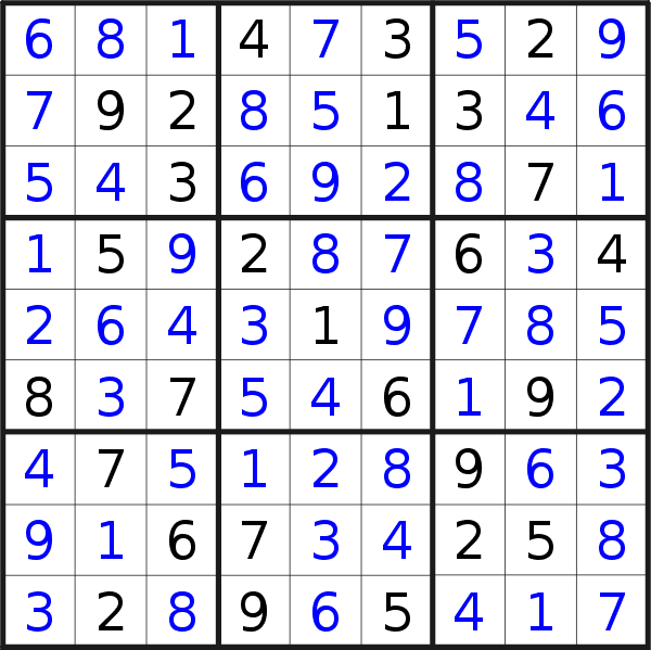 Sudoku solution for puzzle published on Saturday, 13th of July 2013