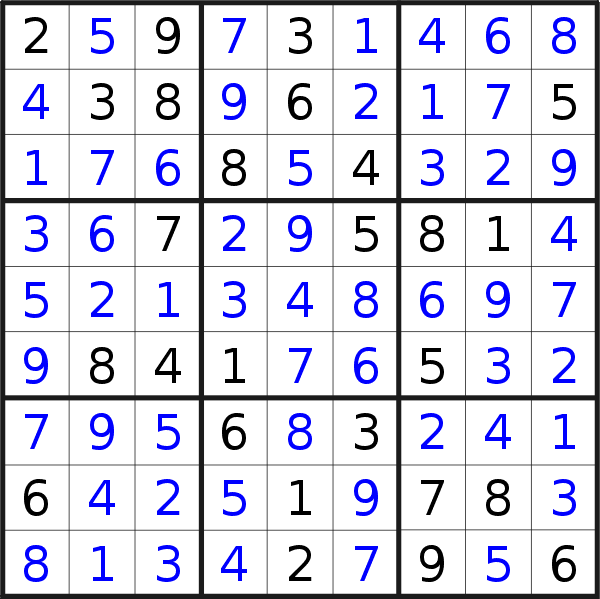 Sudoku solution for puzzle published on Monday, 17th of February 2014