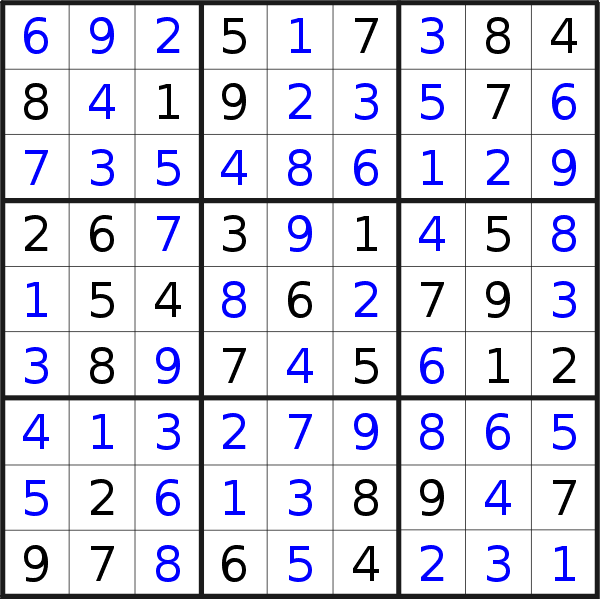 Sudoku solution for puzzle published on Saturday, 30th of August 2014