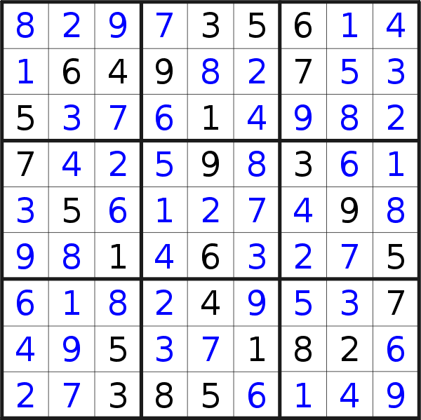 Sudoku solution for puzzle published on Friday, 19th of September 2014