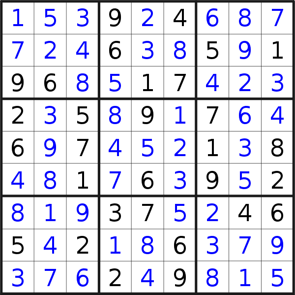 Sudoku solution for puzzle published on Saturday, 18th of October 2014