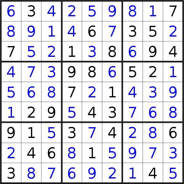 Sudoku solution for puzzle published on Friday, 23rd of January 2015