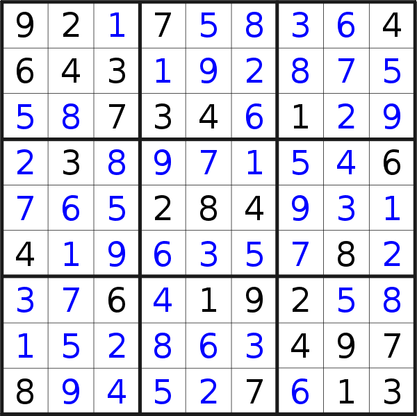 Sudoku solution for puzzle published on Sunday, 25th of January 2015