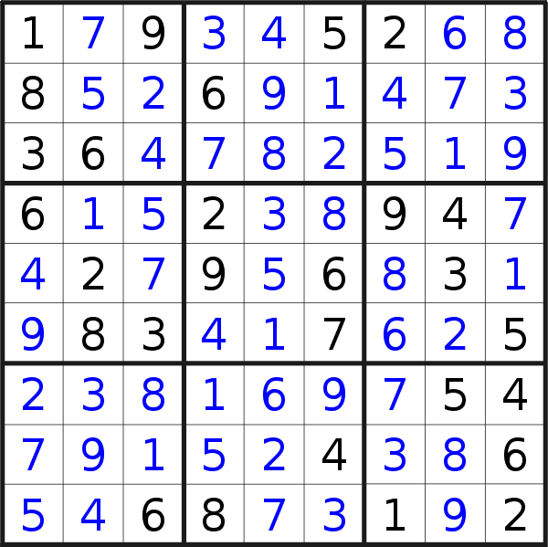 Sudoku solution for puzzle published on Monday, 9th of February 2015