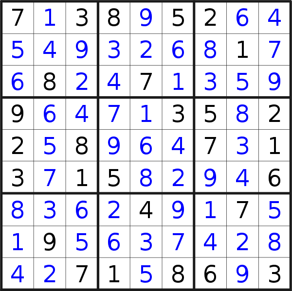 Sudoku solution for puzzle published on Friday, 20th of February 2015