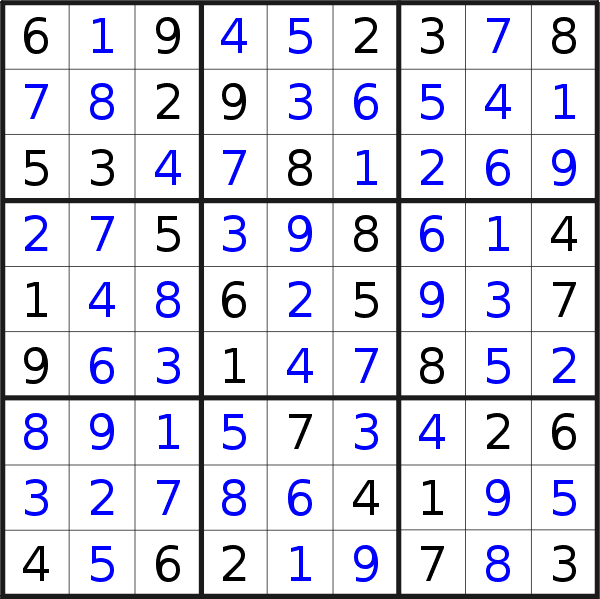 Sudoku solution for puzzle published on Monday, 23rd of February 2015