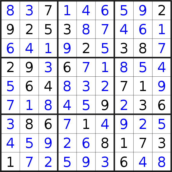 Sudoku solution for puzzle published on Tuesday, 24th of February 2015