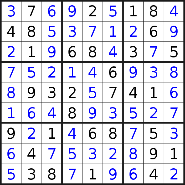 Sudoku solution for puzzle published on Wednesday, 25th of February 2015
