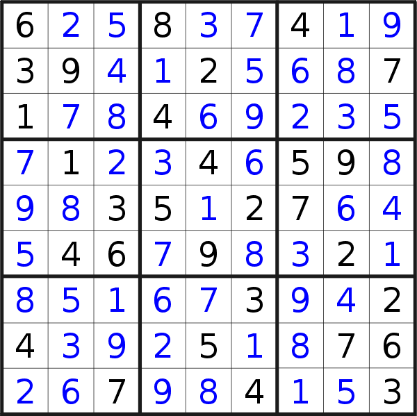 Sudoku solution for puzzle published on Sunday, 22nd of March 2015