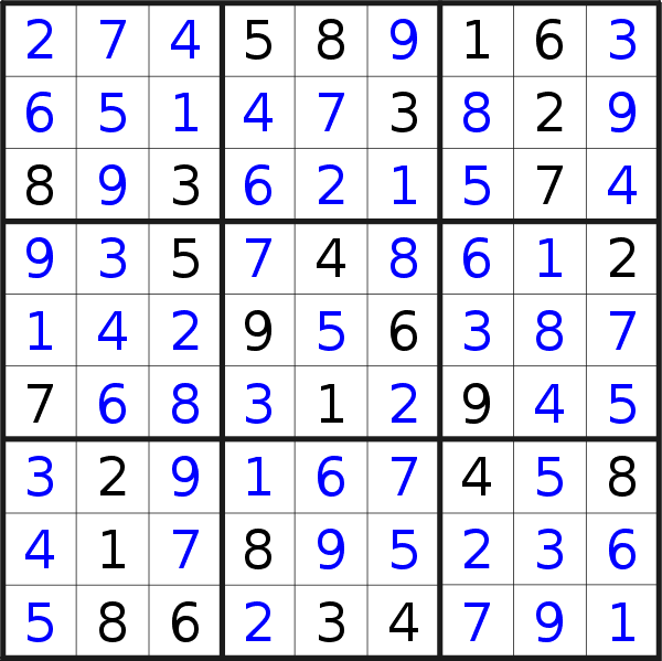 Sudoku solution for puzzle published on Monday, 23rd of March 2015