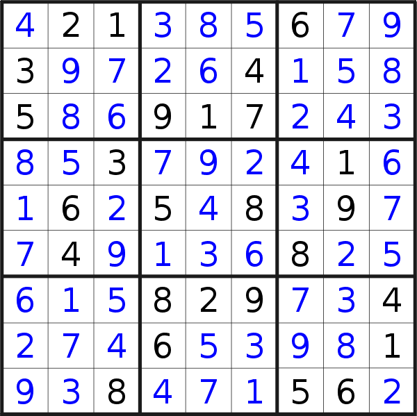 Sudoku solution for puzzle published on Tuesday, 21st of April 2015
