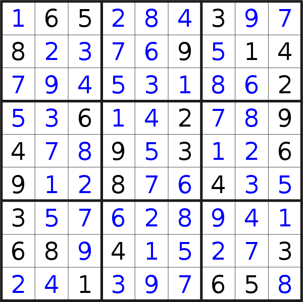 Sudoku solution for puzzle published on Thursday, 23rd of April 2015