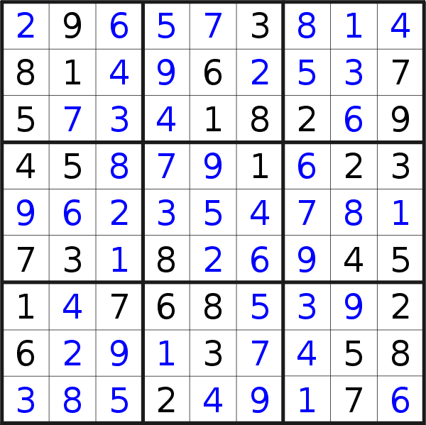 Sudoku solution for puzzle published on Saturday, 25th of April 2015