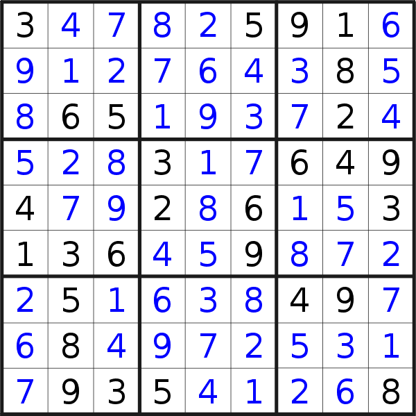 Sudoku solution for puzzle published on Monday, 18th of May 2015