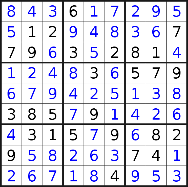 Sudoku solution for puzzle published on Monday, 1st of June 2015
