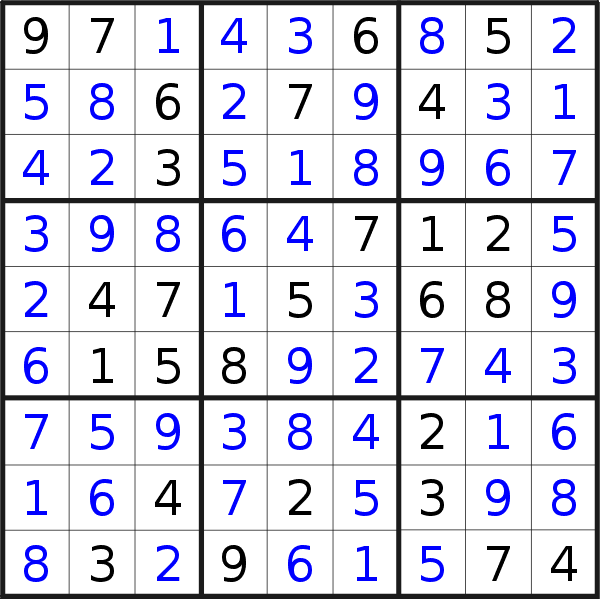 Sudoku solution for puzzle published on Friday, 10th of July 2015