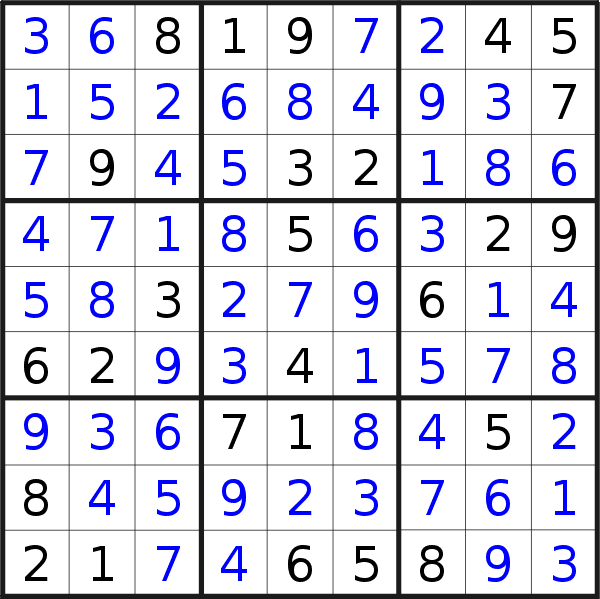 Sudoku solution for puzzle published on Monday, 13th of July 2015