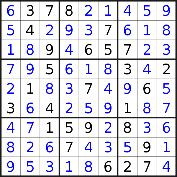 Sudoku solution for puzzle published on Monday, 10th of August 2015