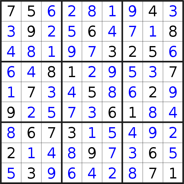 Sudoku solution for puzzle published on Monday, 17th of August 2015