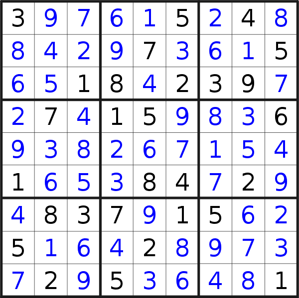 Sudoku solution for puzzle published on Tuesday, 25th of August 2015