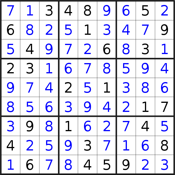 Sudoku solution for puzzle published on Thursday, 27th of August 2015
